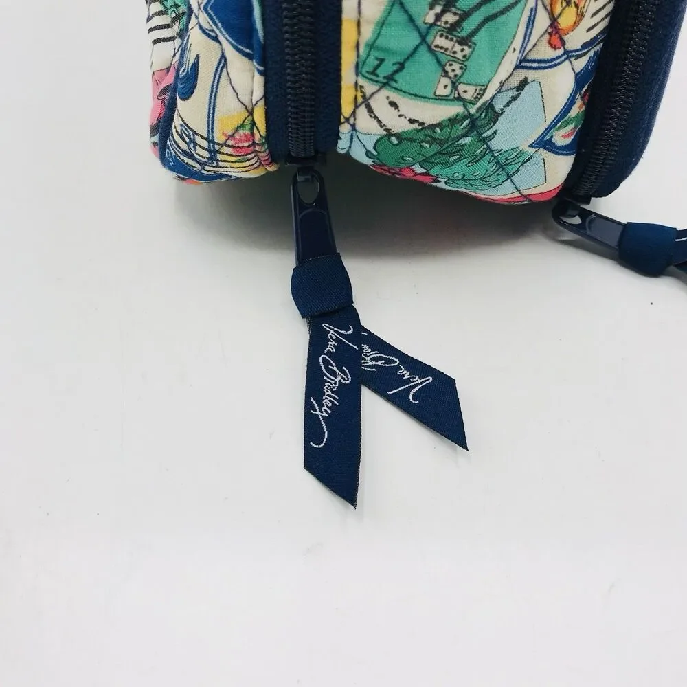 Vera Bradley Cuban Stamps Travel Case Cosmetic Makeup Bag Zip Close Lined 12x7x4